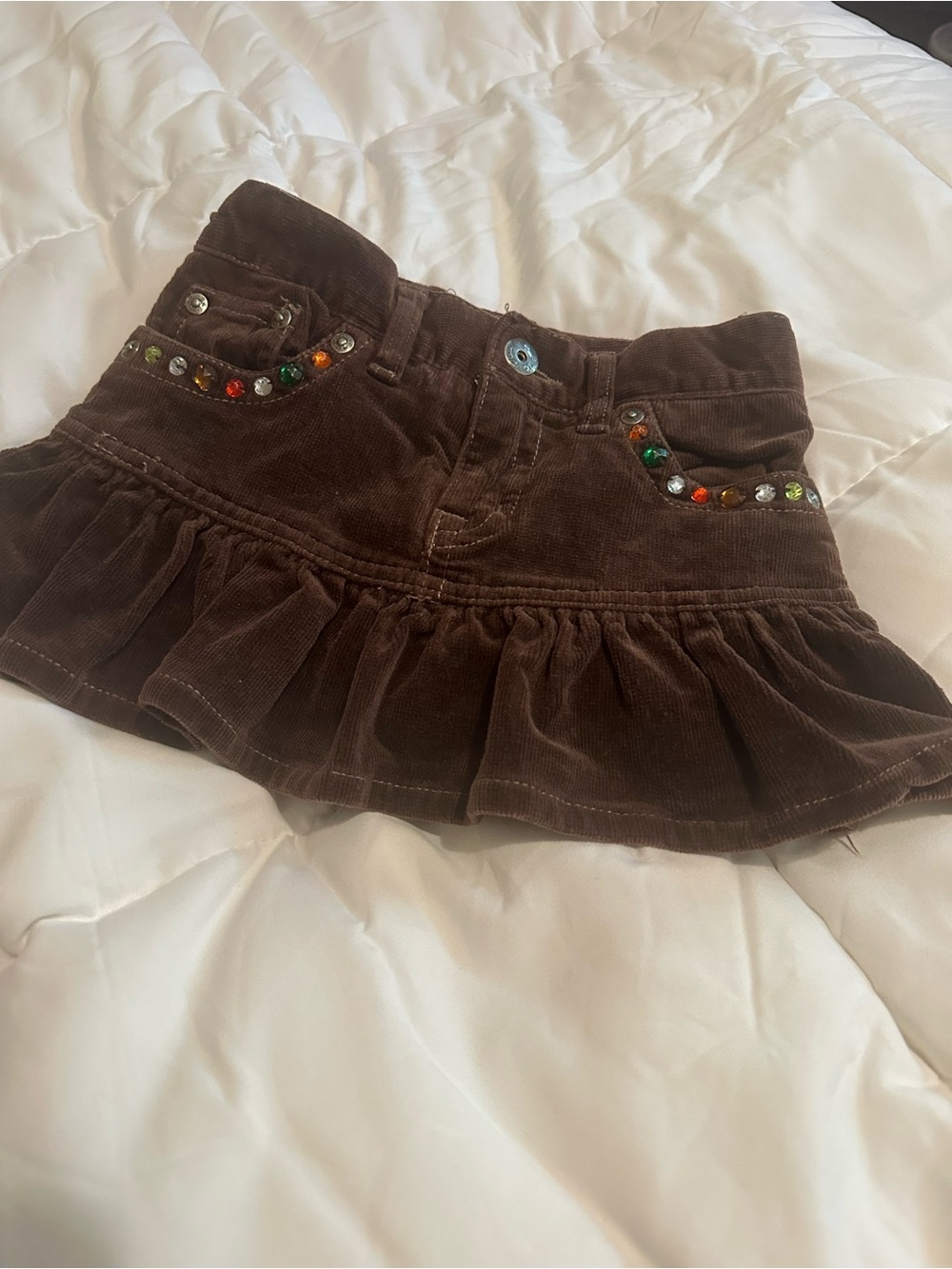 The Children's Place Brown Corduroy Ruffle Skirt with Multicolor Gem Accents